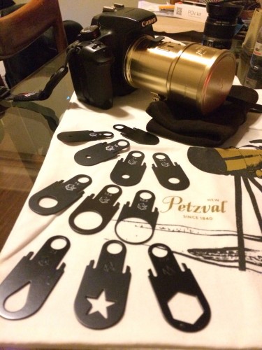 Petzval Lens with the included apertures, leather case, and freebie cotton bag
